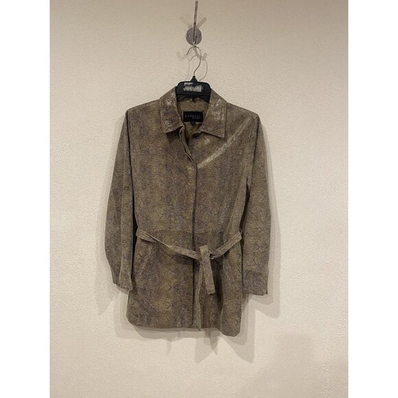 Express Jacket Womens 3/4 Tan Snake Print Faux Leather Belted Coated Trench Coat - Picture 1 of 5